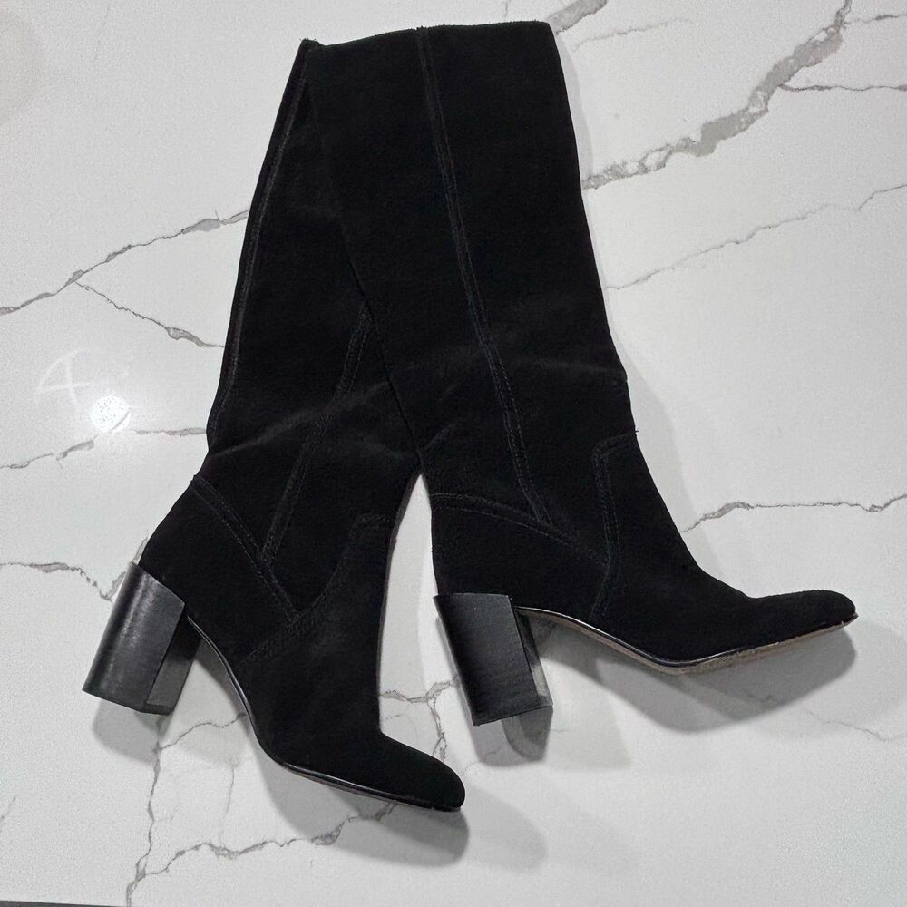 Dolce Vita Black Suede Knee-High Block Heel Boots